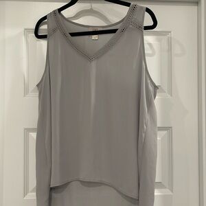 Gray Sheer Loft Tank with eyelet detail